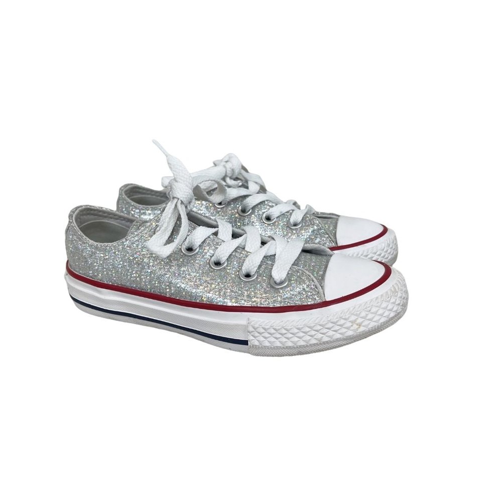 Converse Kids Silver Glitter Low Top Sneakers with White Laces